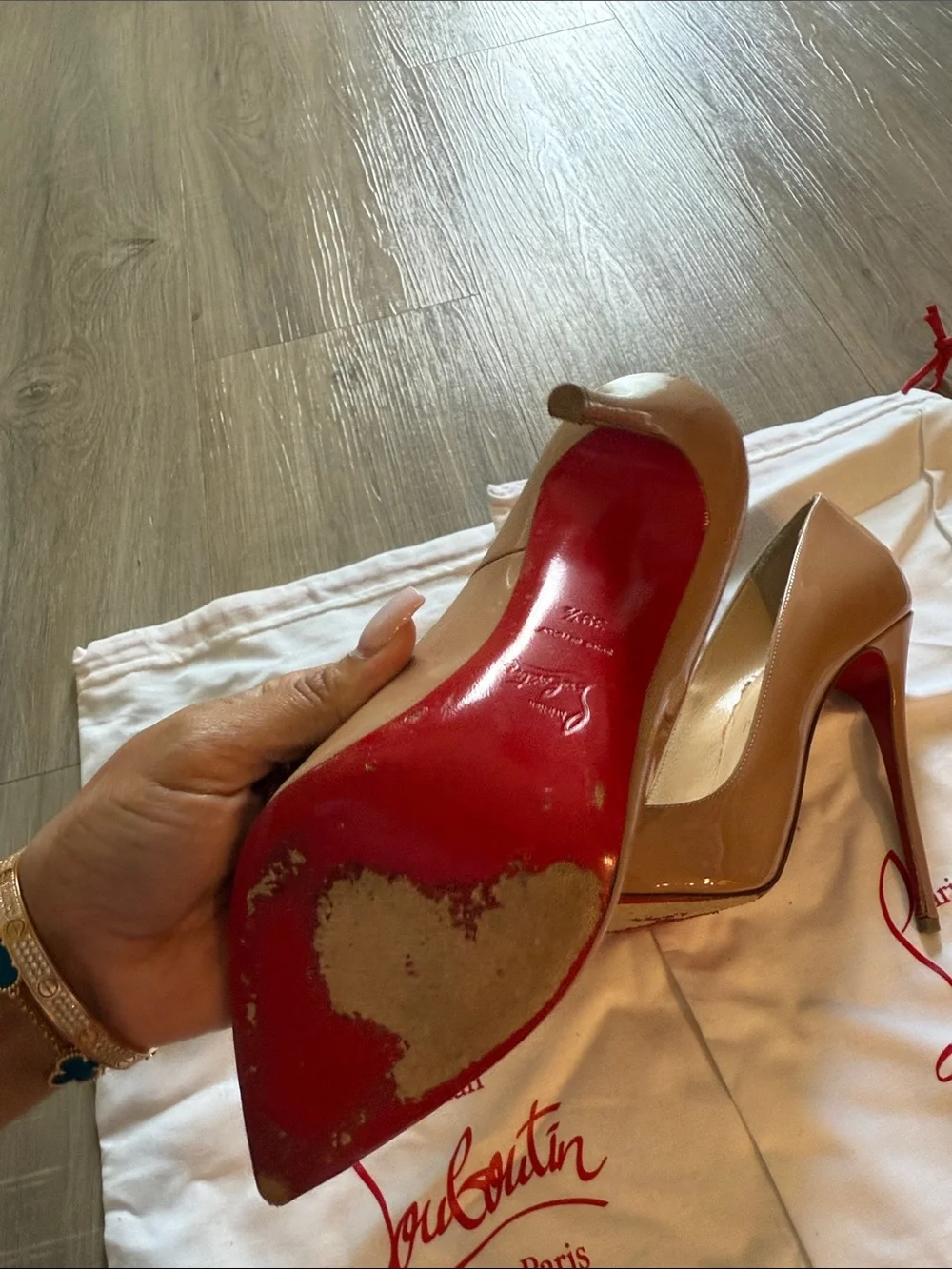 Christian Louboutin Nude Patent Pointed Toe Stiletto Pumps